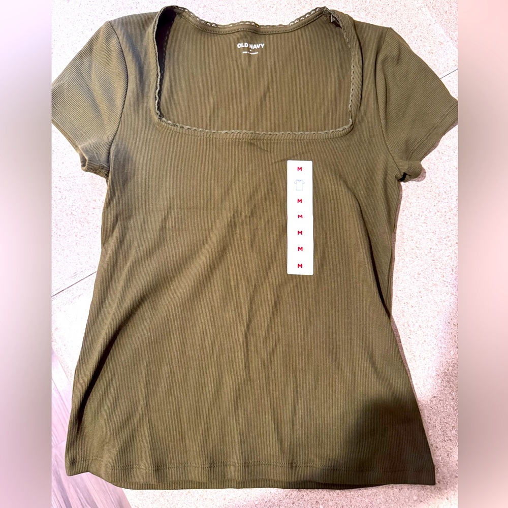 Lace trim rib knit top